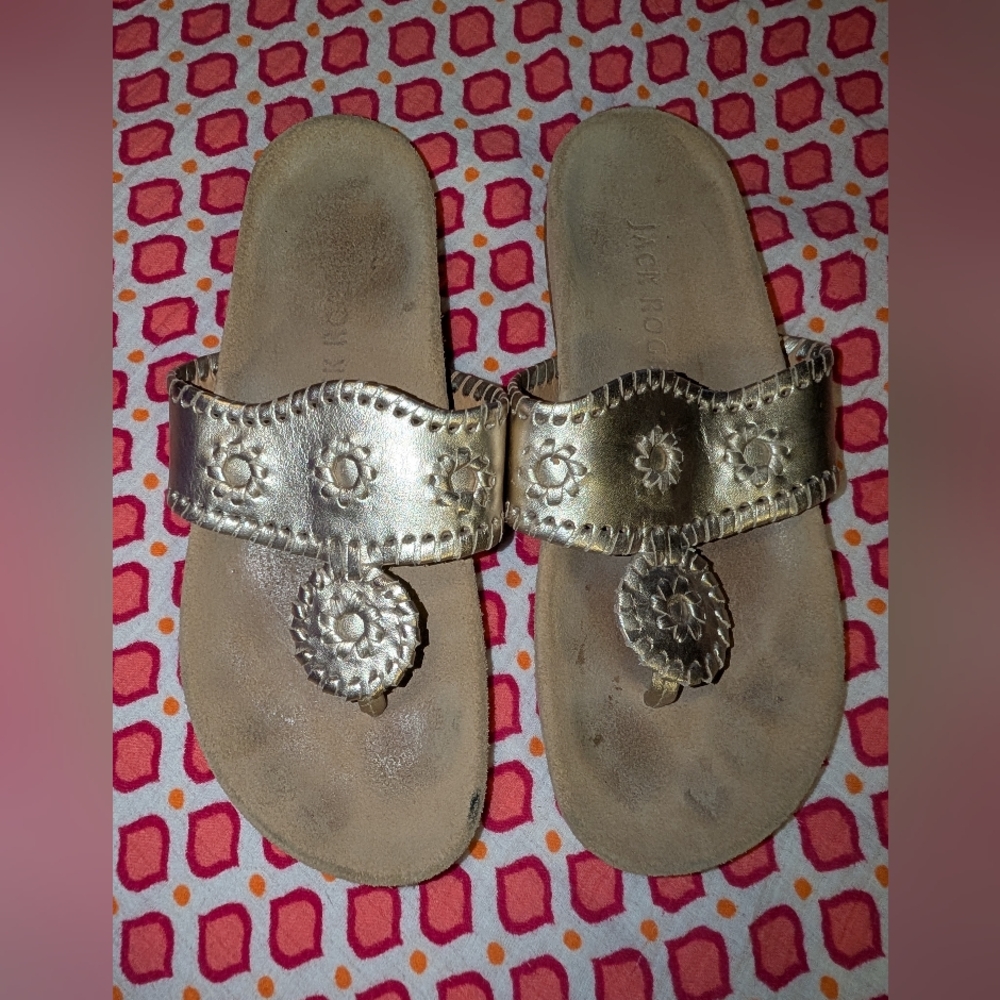 Jack Rogers Jacks Gold Leather Comfort Toe Post Sandal Sz 7 Brazil